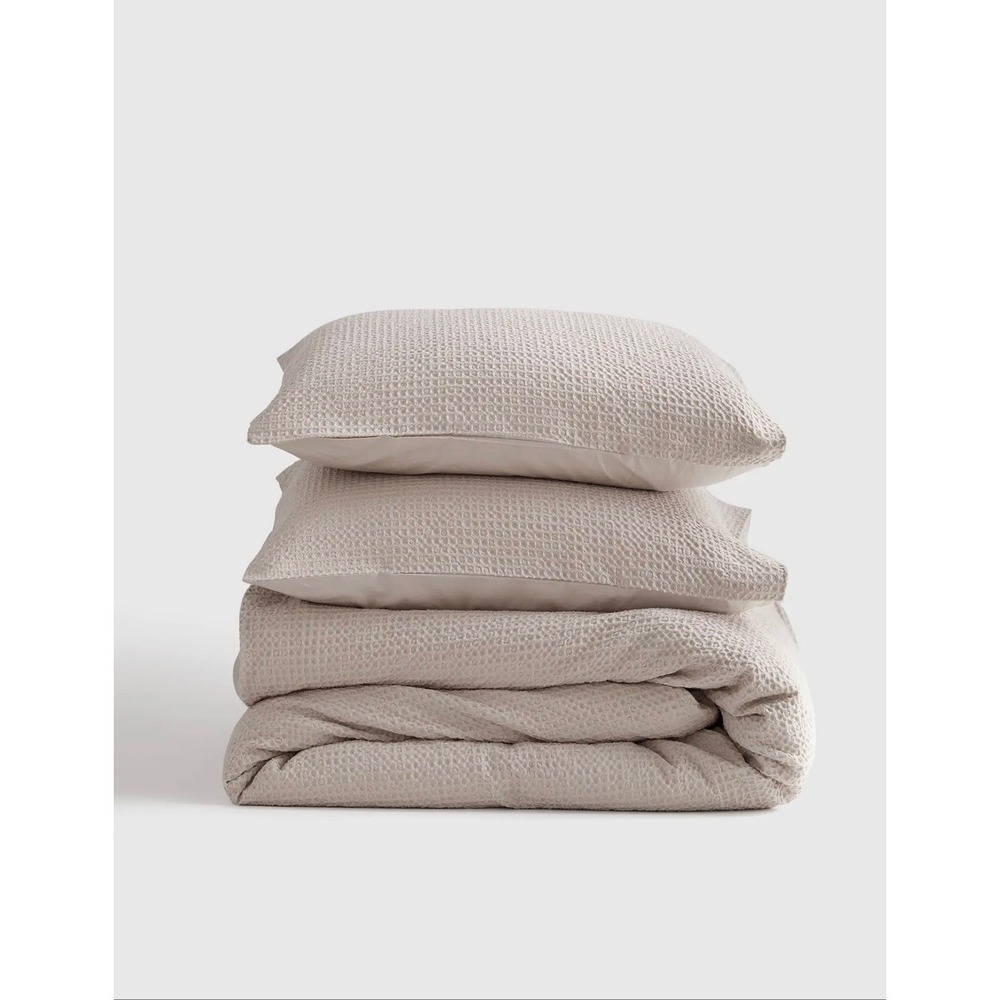 Quince Organic Luxe Honeycomb Duvet Cover Set Sand Full Queen NWOT